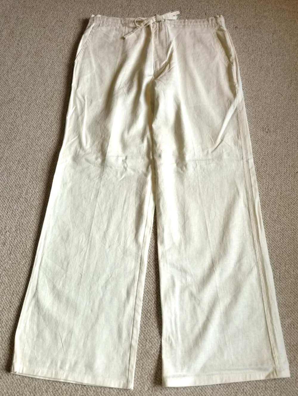NWT Mens Pants-ANDREW FEZZA-beige linen/rayon straight leg Coastal Resort-L